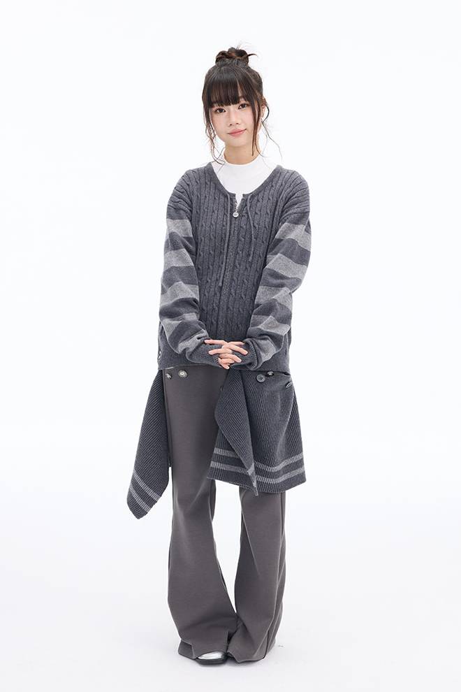 Layered Knit Zip Cardigan