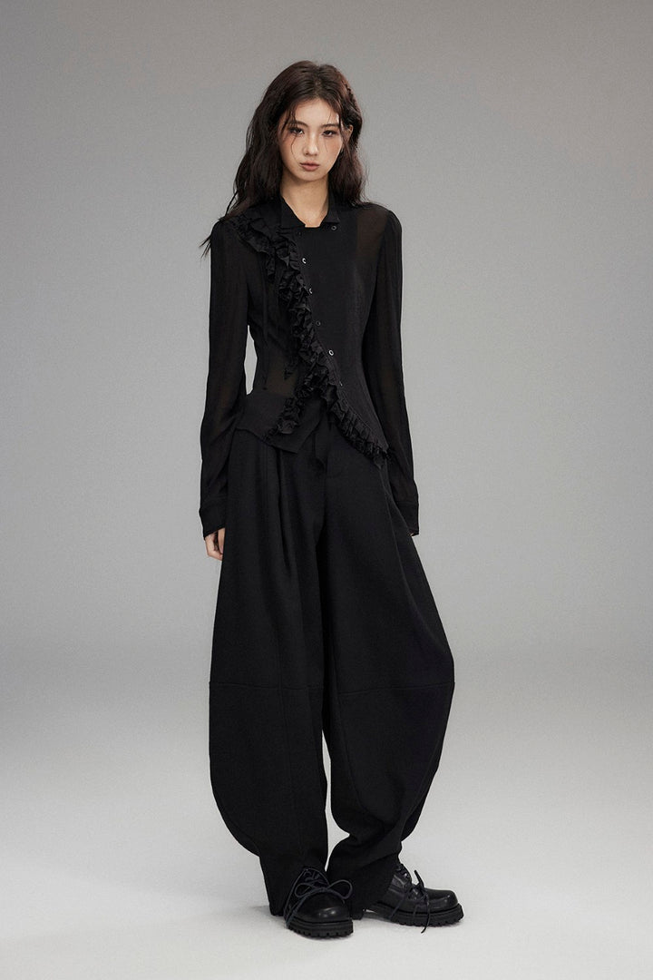 Pleated Wool Curve Trousers