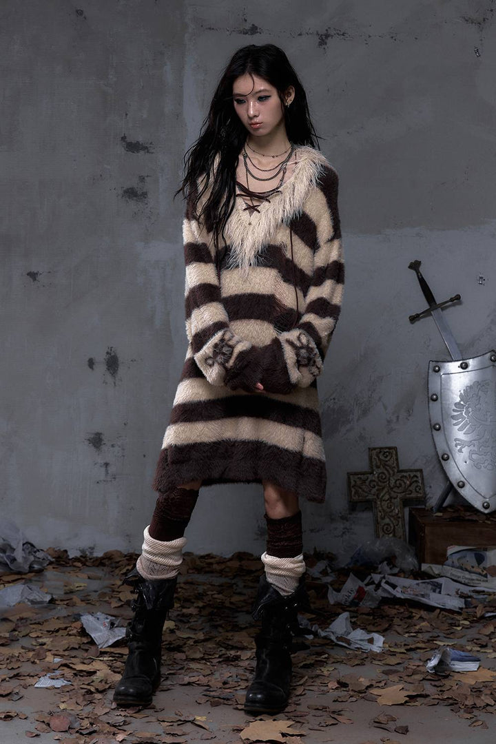 Striped Faux-Fur Knit