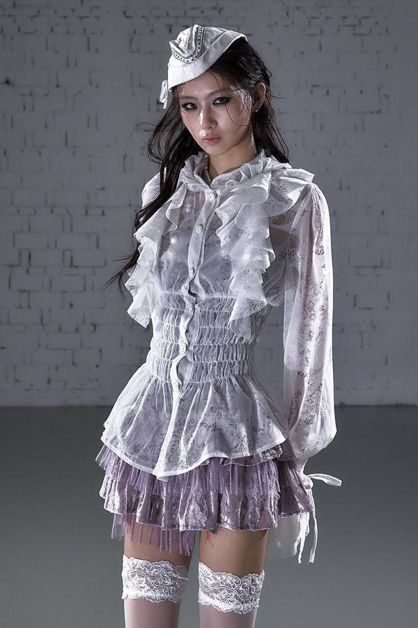 Sheer Ruffle Waist Top
