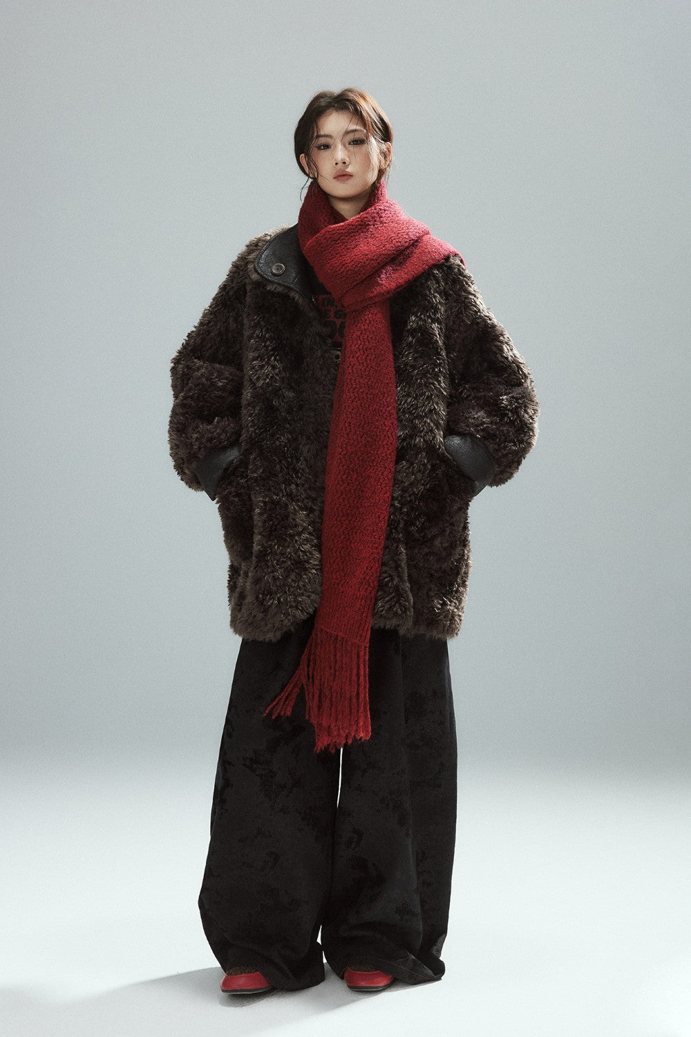 Red Fringe Knit Scarf