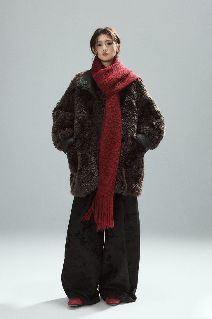 Red Fringe Knit Scarf