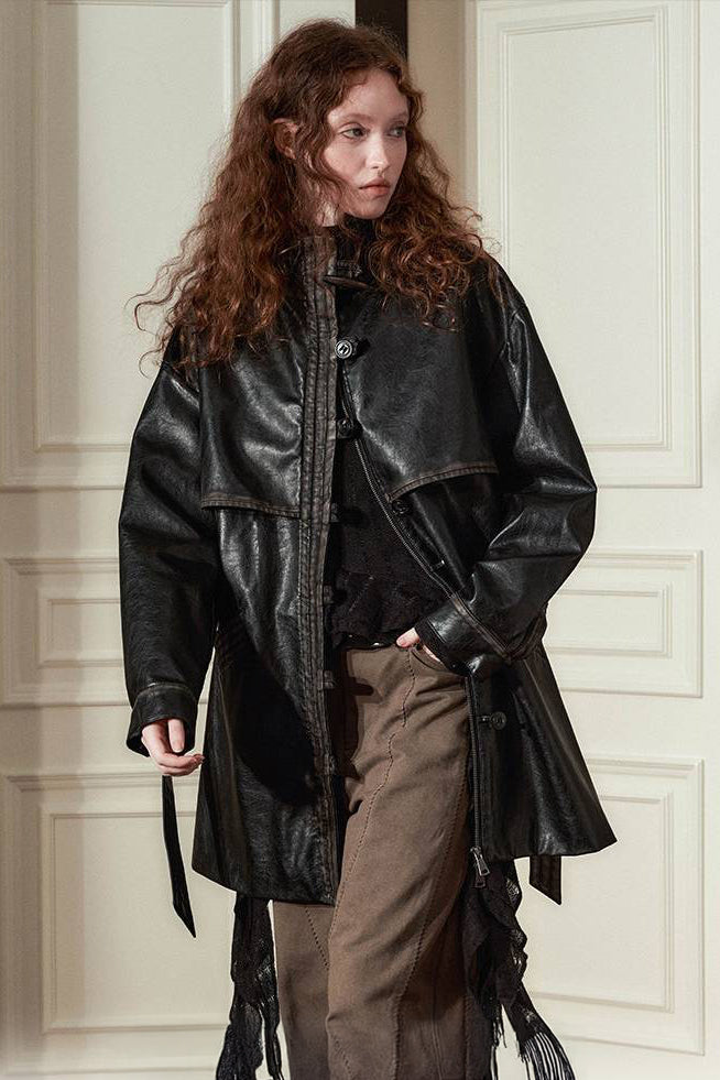 Belted Faux Leather Coat