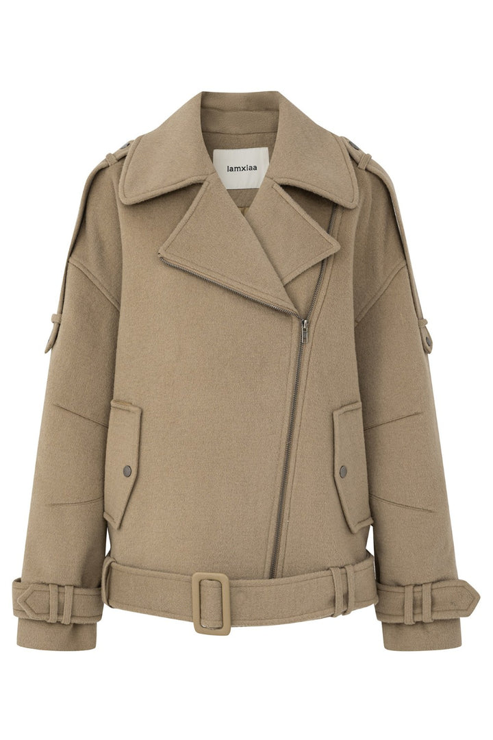 Ava Khaki Biker Coat