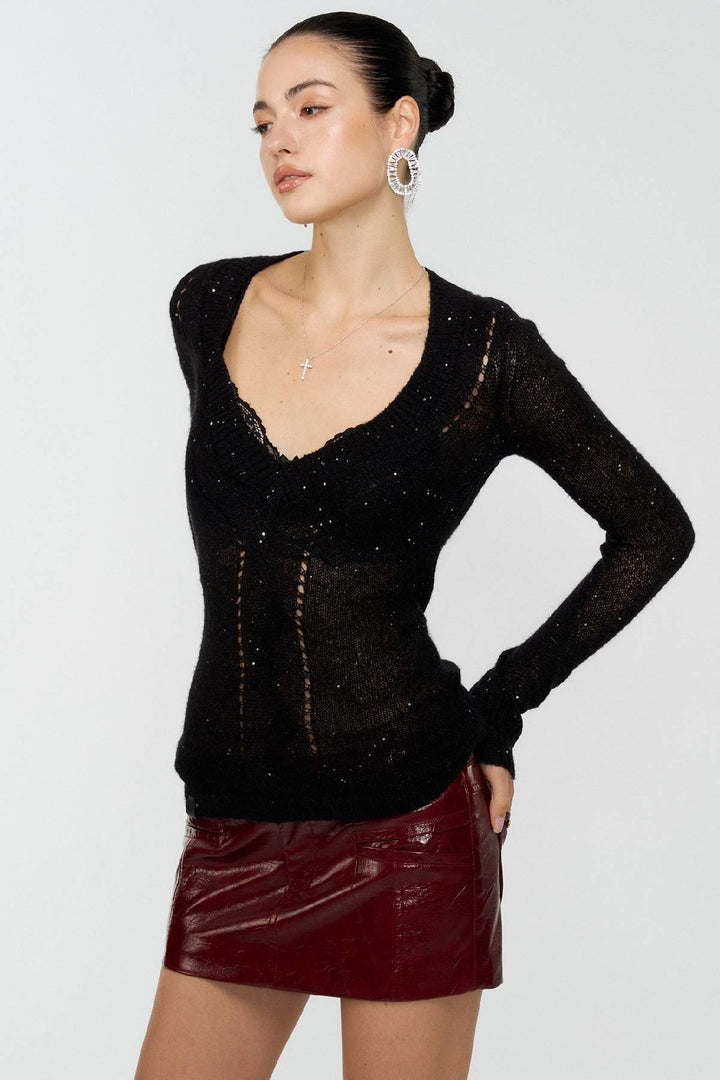 Shimmer Knit Long Sleeve Top