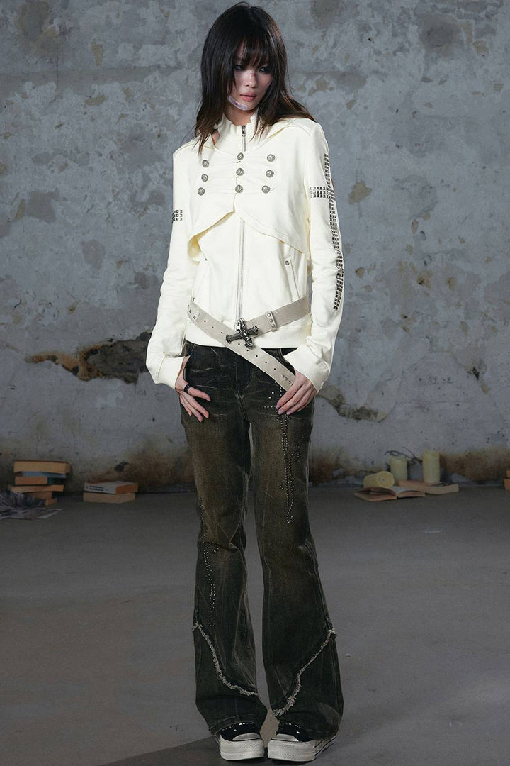 Studded Layered Zip Hoodie