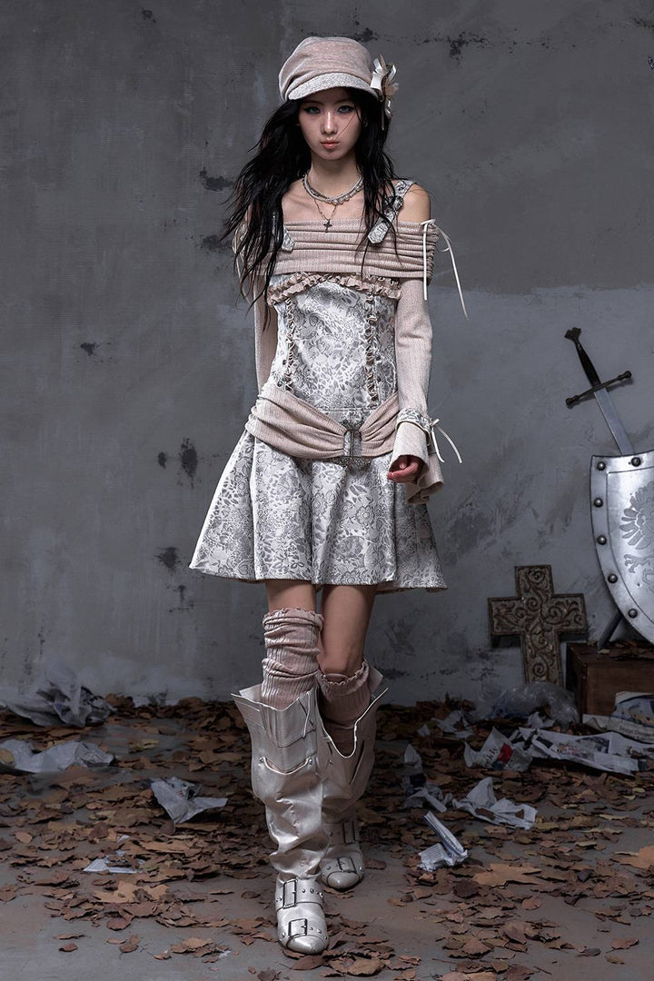 Ribbed Floral Mini Dress