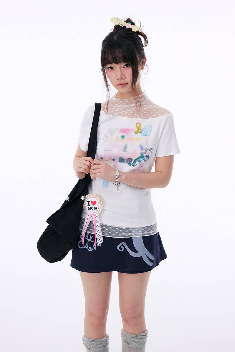 Sheer Mesh Graphic Top