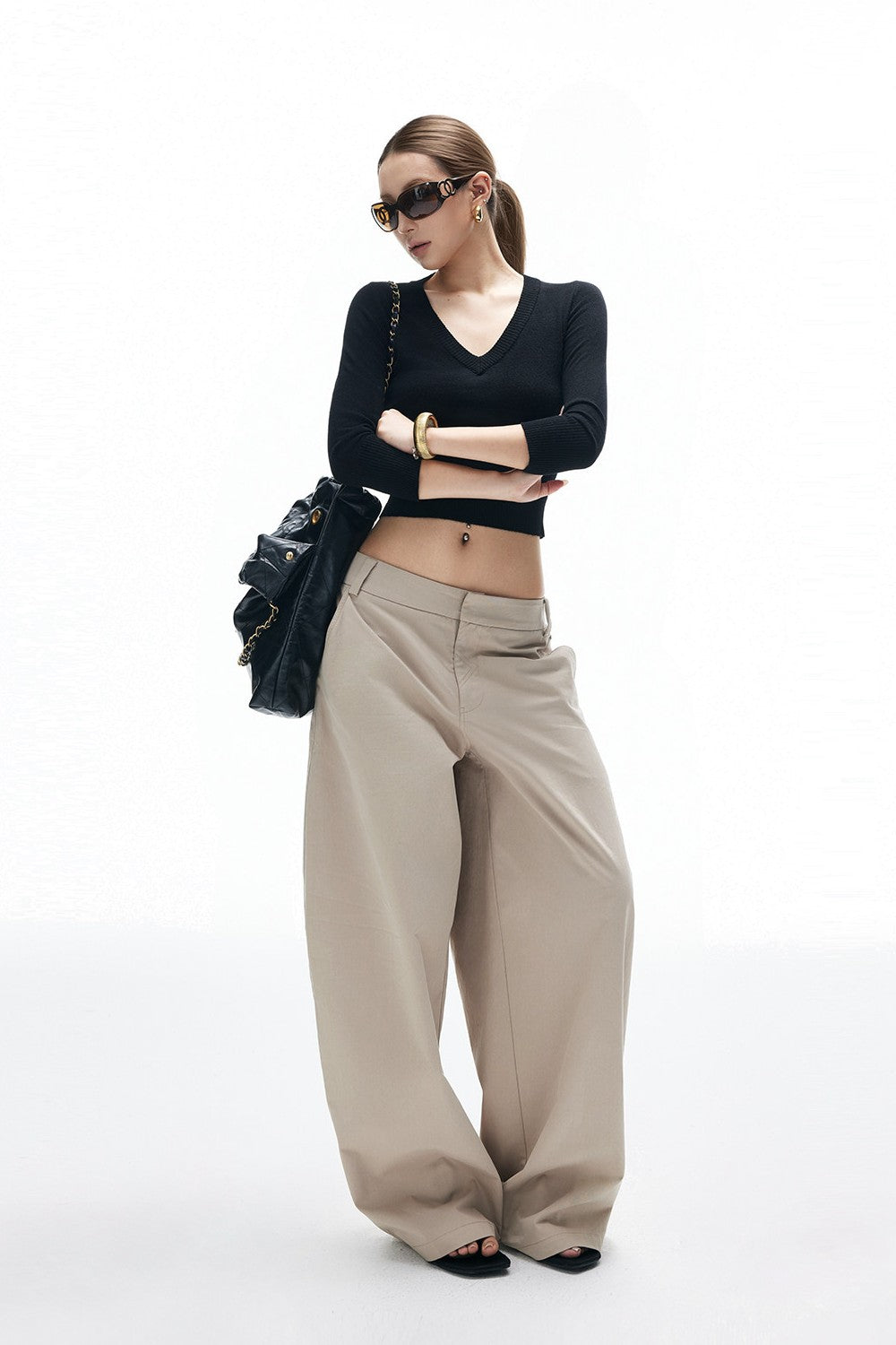 Lena Cropped V-Knit Sweater