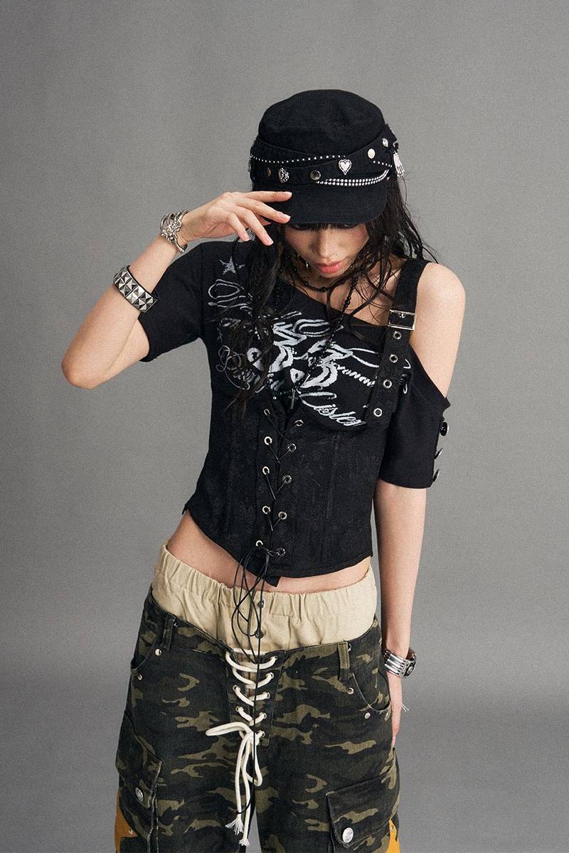 Asymmetric Graphic Corset Top