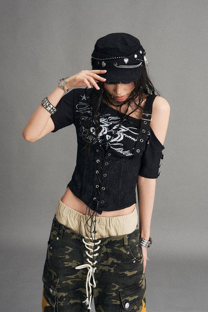 Asymmetric Graphic Corset Top