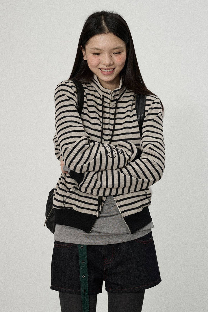 Fitted Striped Zip Jacket