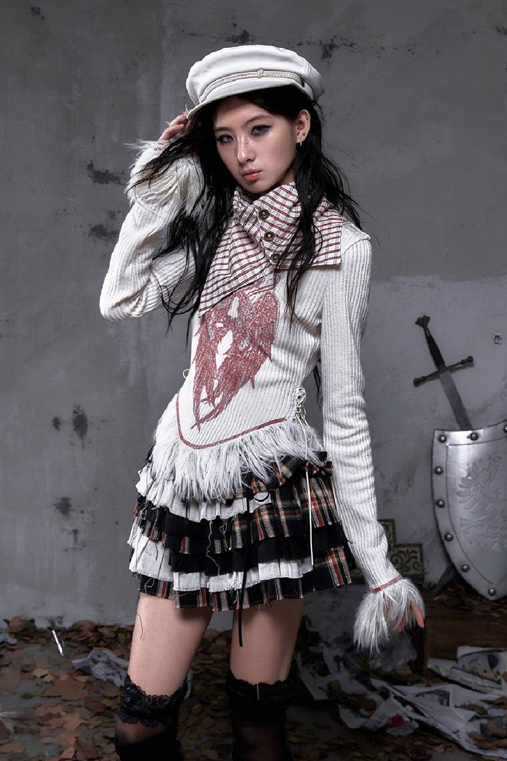 Torn Plaid Mini Skirt