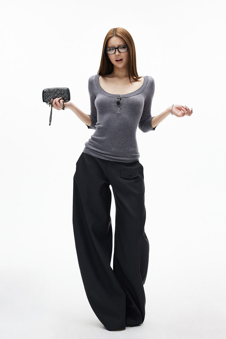 Minimal Curved Tailored Trousers