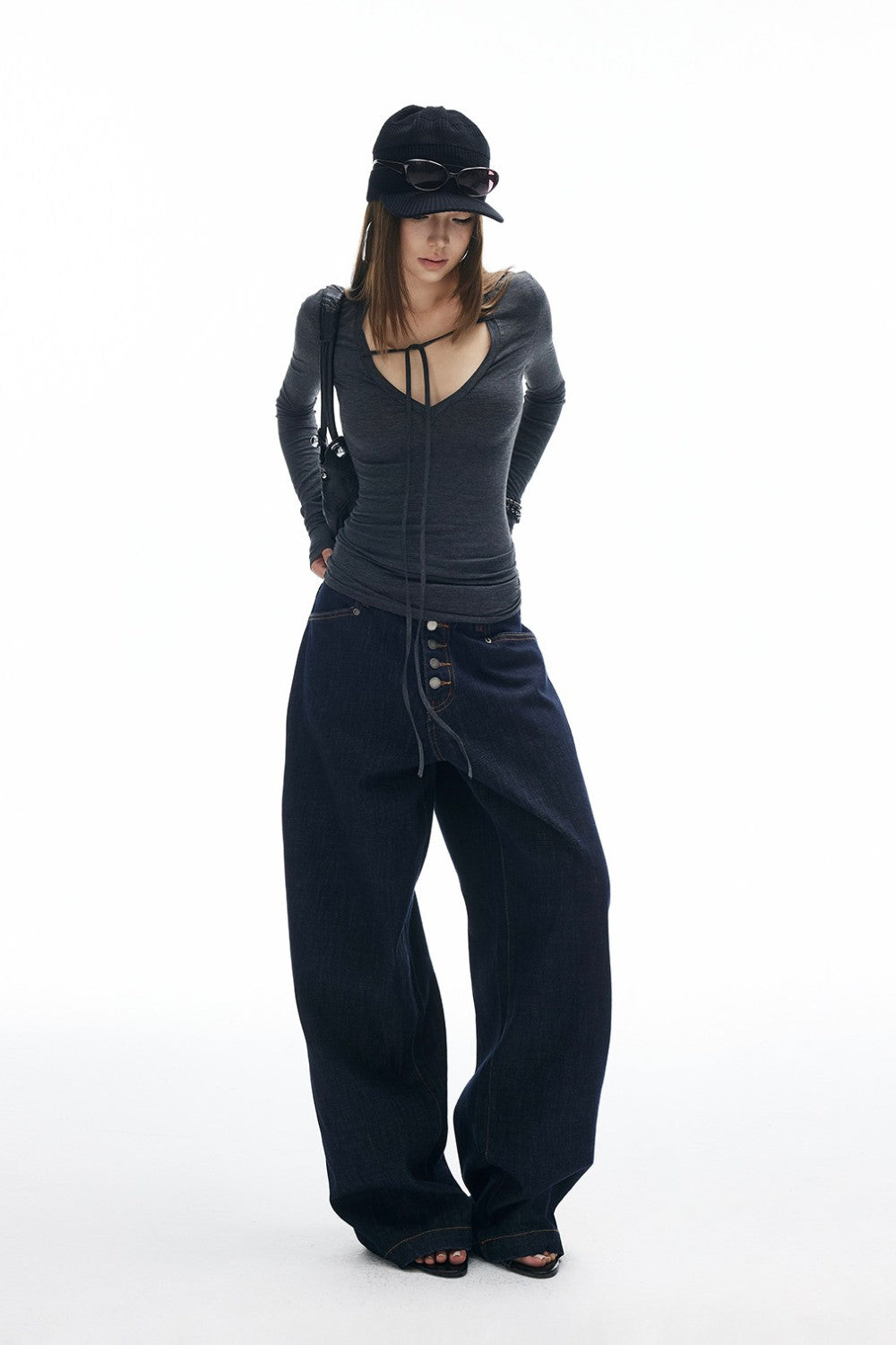 Elise Charcoal Wrap Top