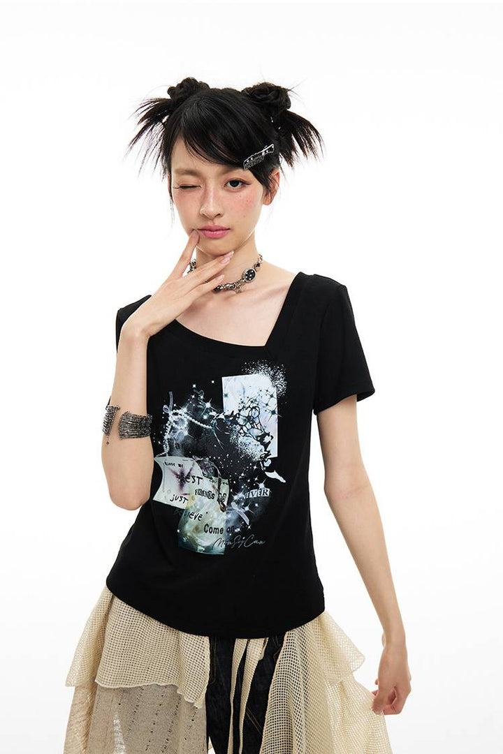 Graphic Print V-Neck Tee