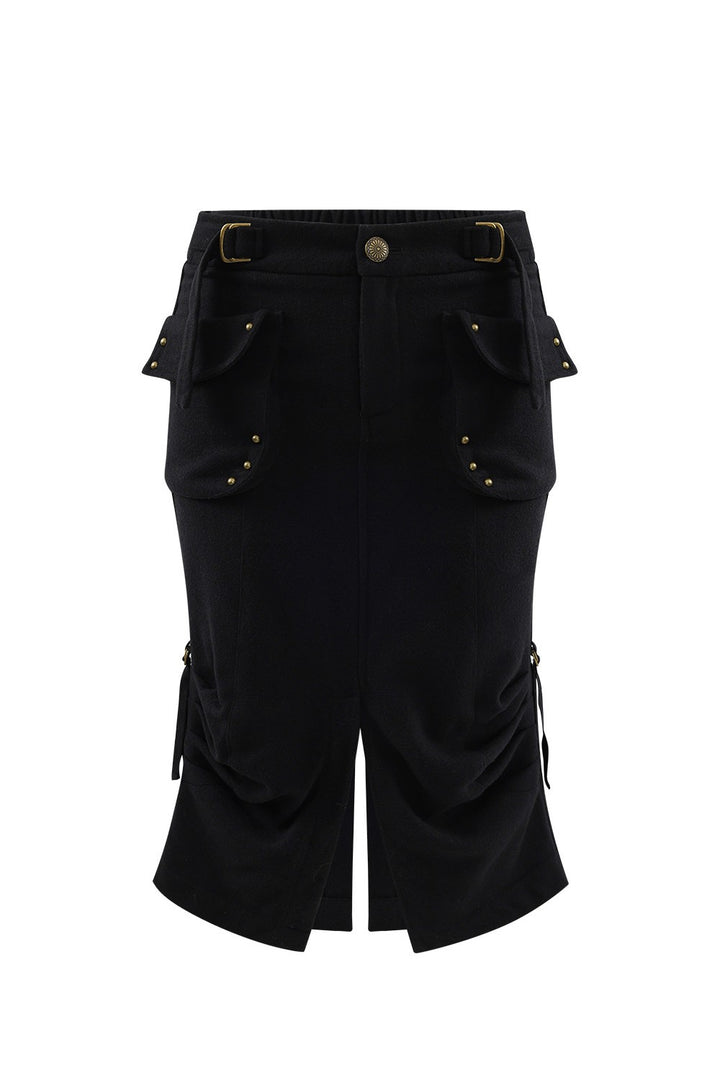 Wool Cargo Split Skirt