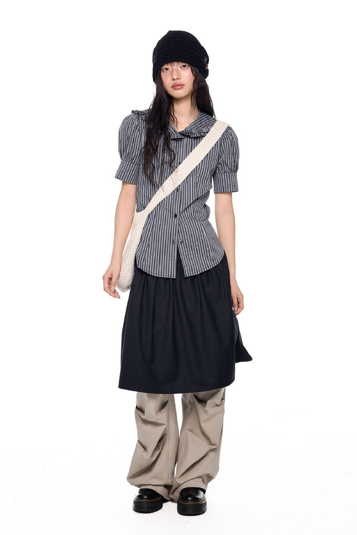 Striped Puff Collar Shirt