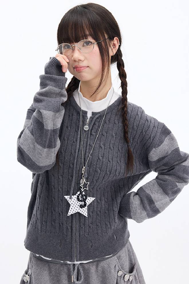 Layered Knit Zip Cardigan