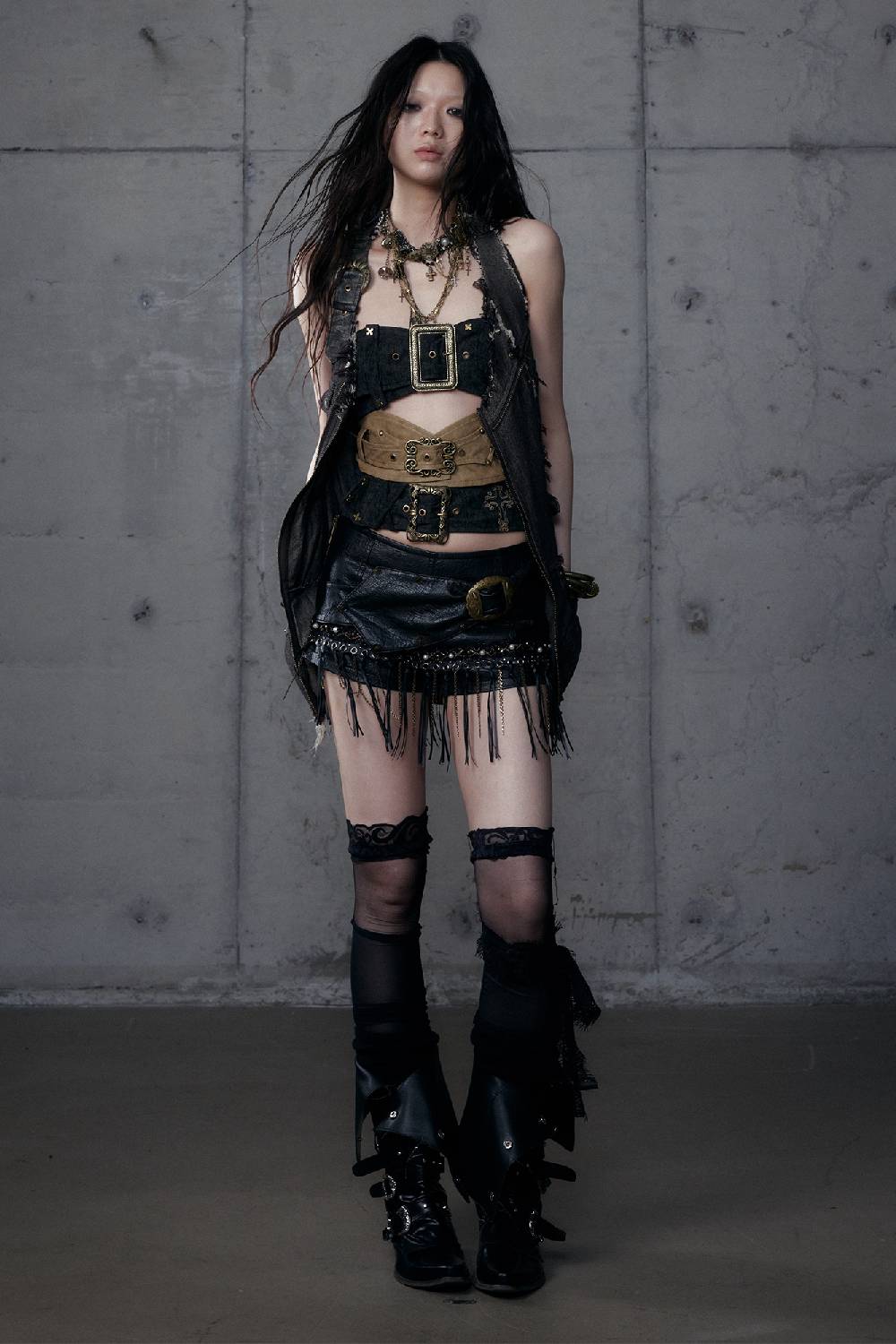 Cross Embroidered Buckle Top