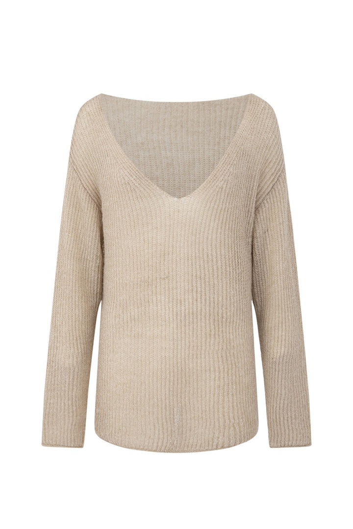 Sheer Knit V-Neck Pullover