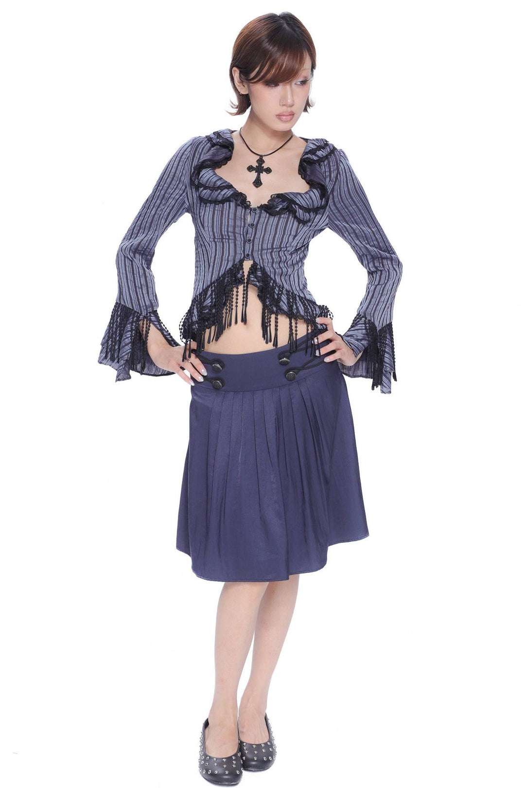 Striped Ruffle Fringe Top