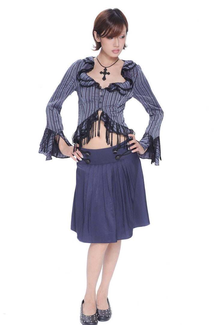 Button Detail Pleated Skirt