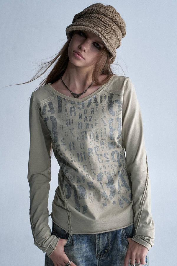 Distressed Typo Long Sleeve