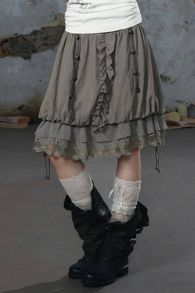 Lace Trim Bubble Skirt