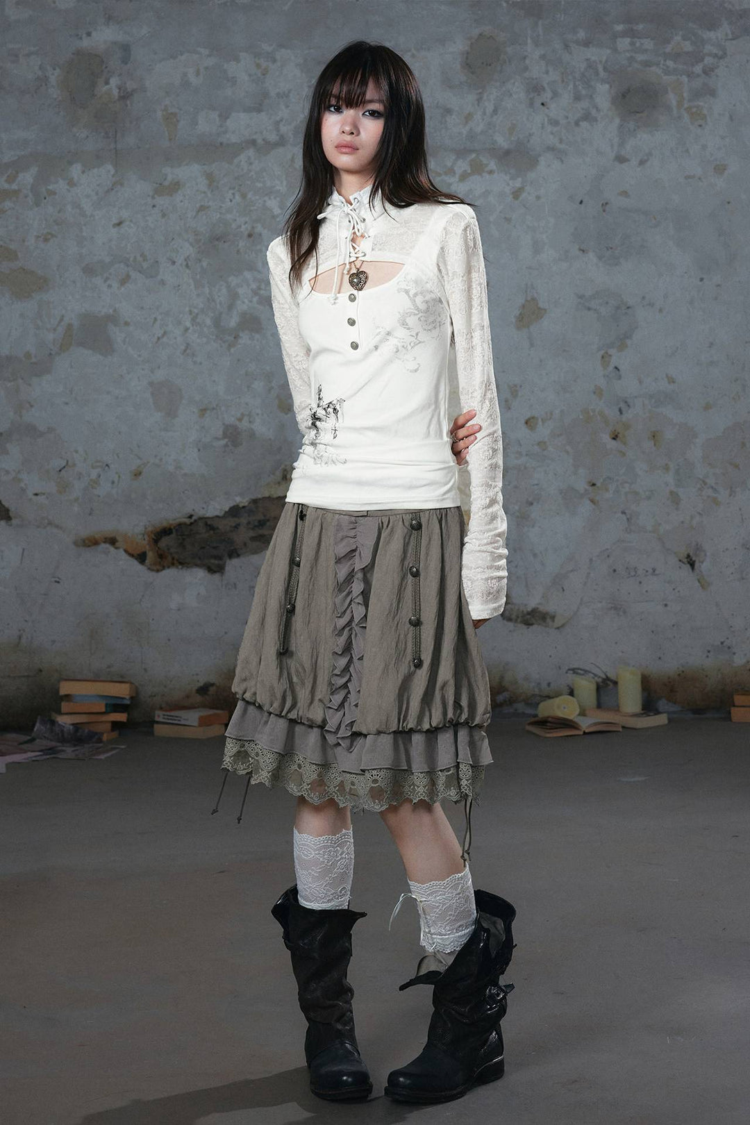 Lace Trim Bubble Skirt