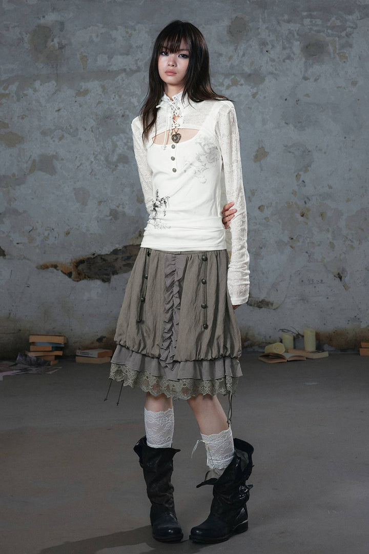 Lace Trim Bubble Skirt