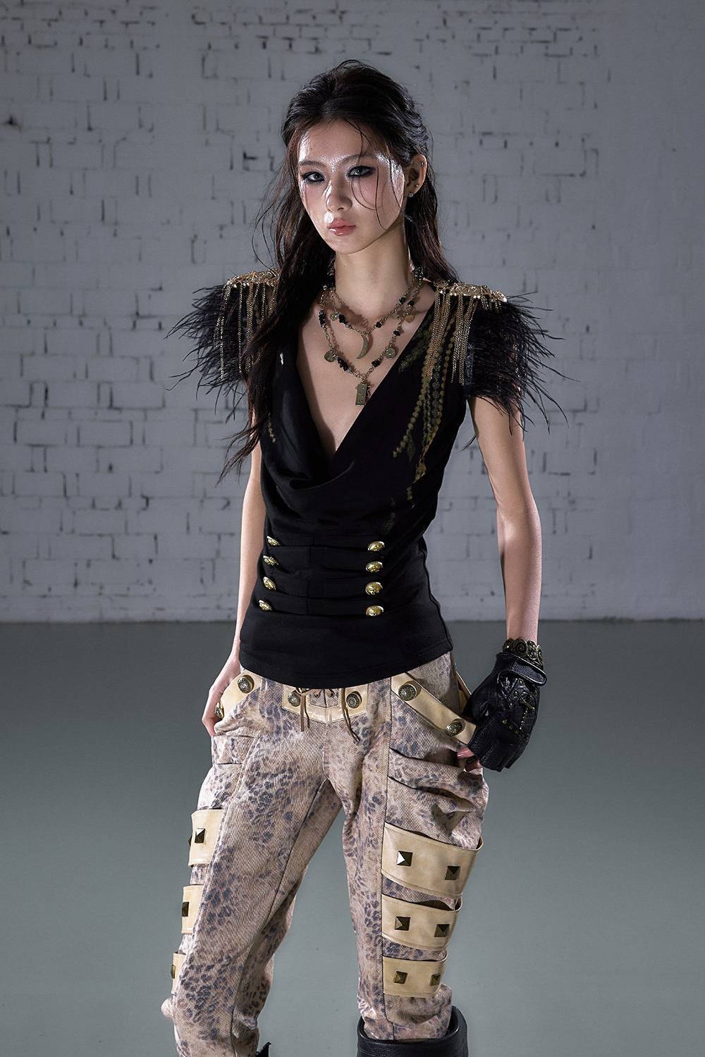 Feather Trim Corset Top
