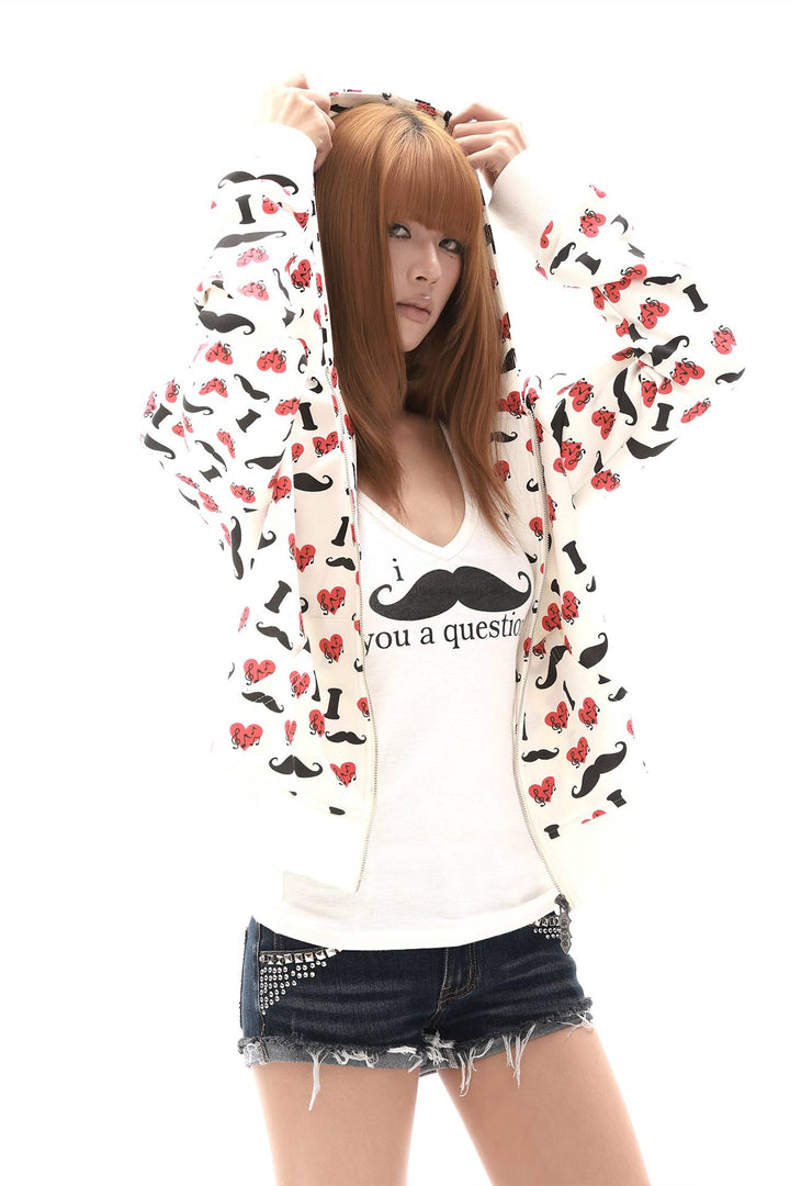 Heart Print Zip Hoodie