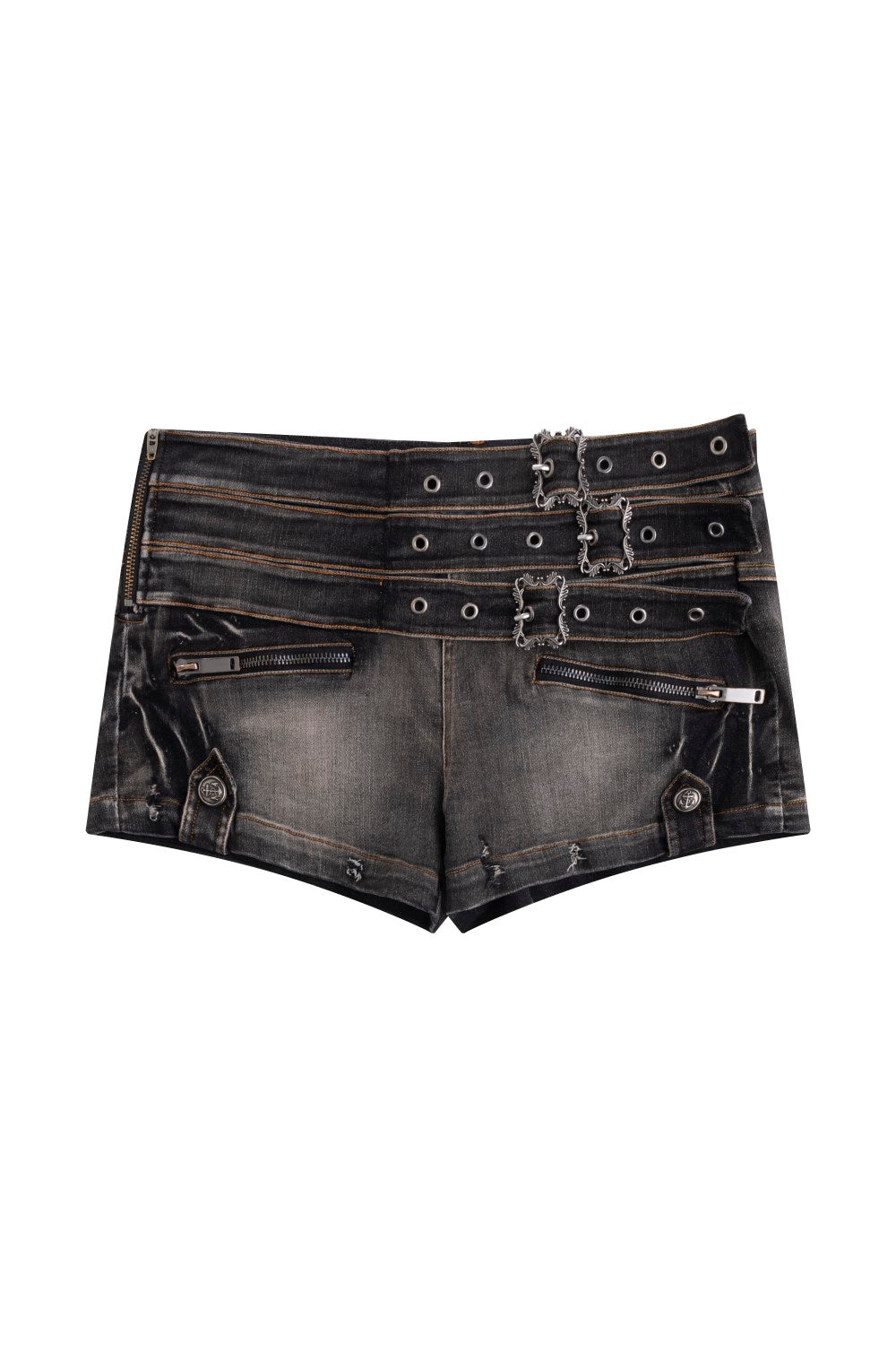 Layered Buckle Denim Shorts