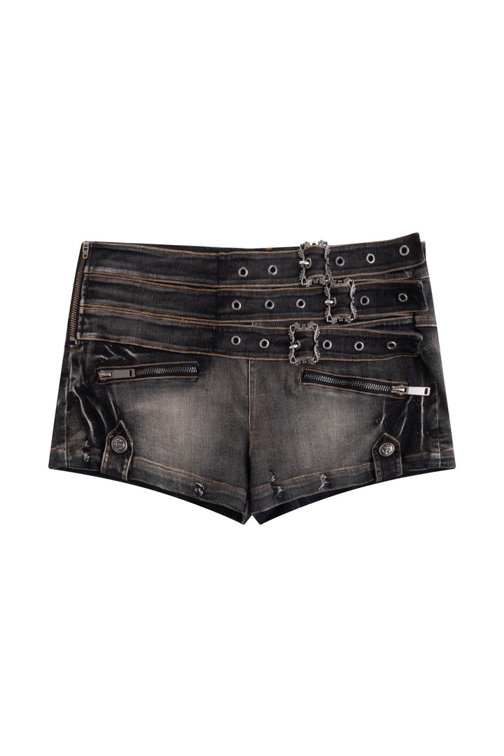 Layered Buckle Denim Shorts