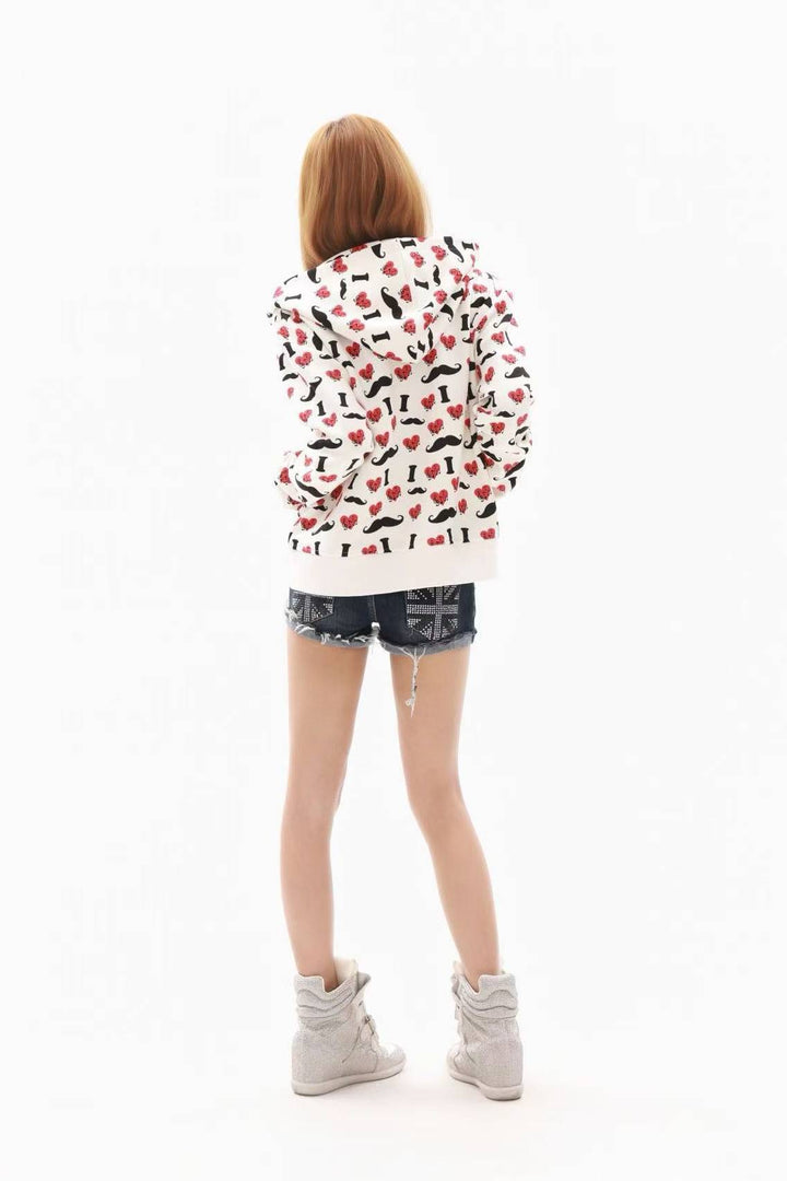 Heart Print Zip Hoodie