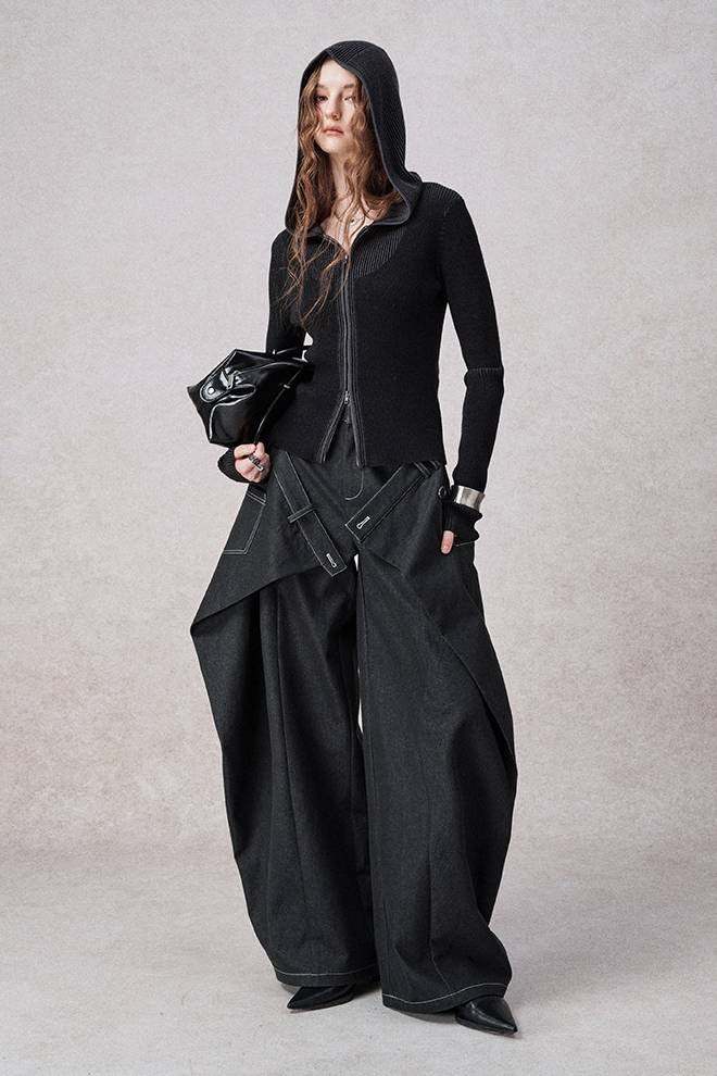 Wrap Panel Wide Denim Pants