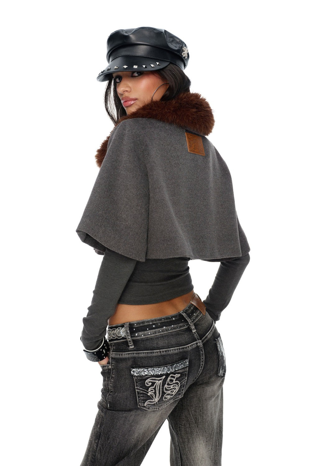 Studded Leather Newsboy Cap