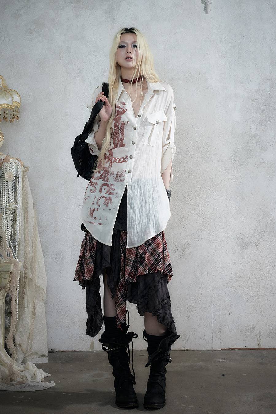 Plaid Utility Midi Skirt