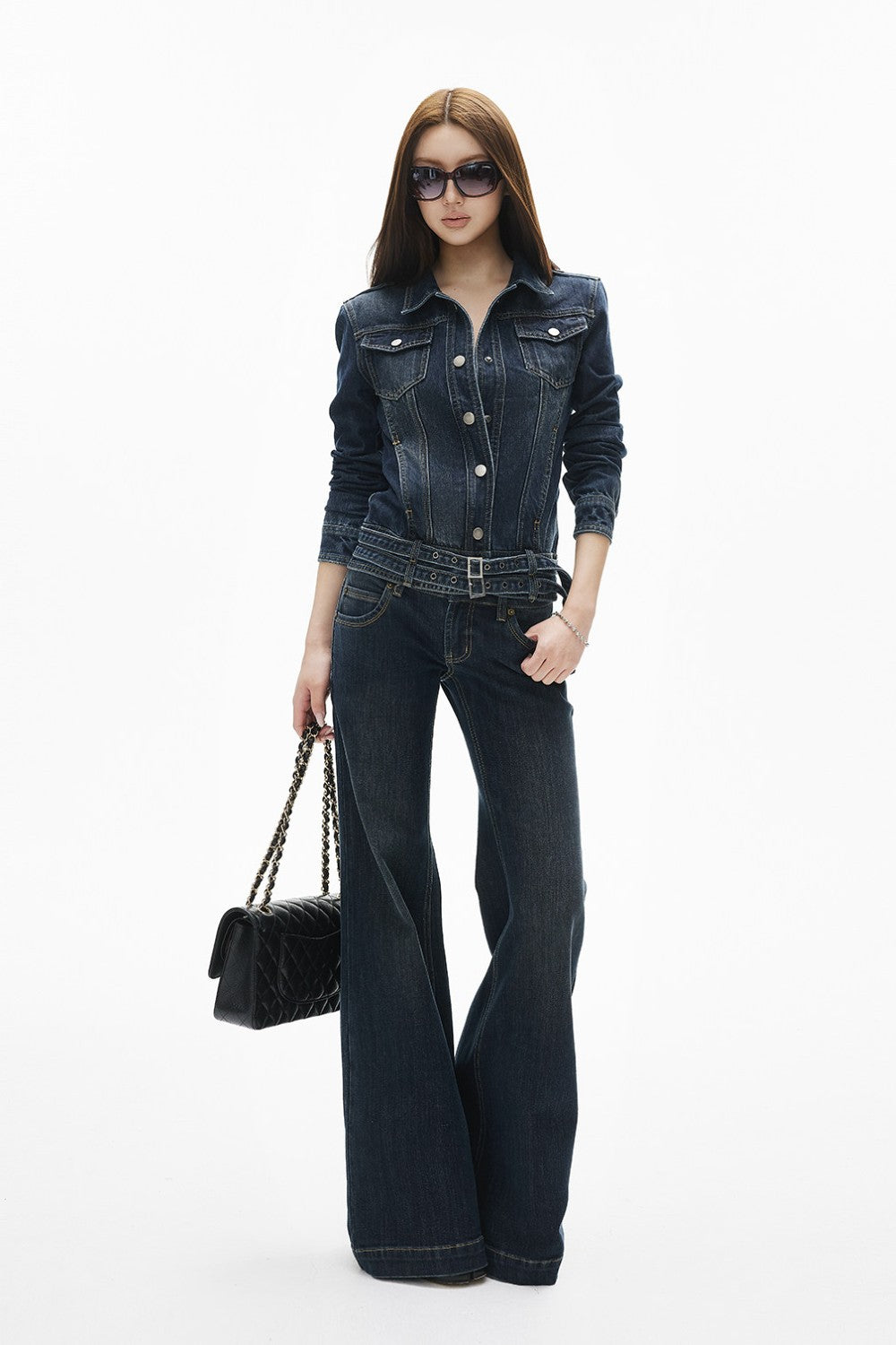 Vintage Double-Belt Denim Jacket