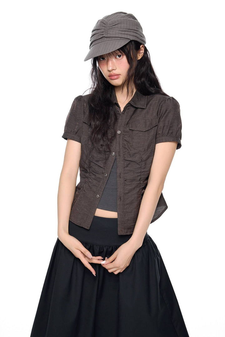 Ruched Waist Button Shirt