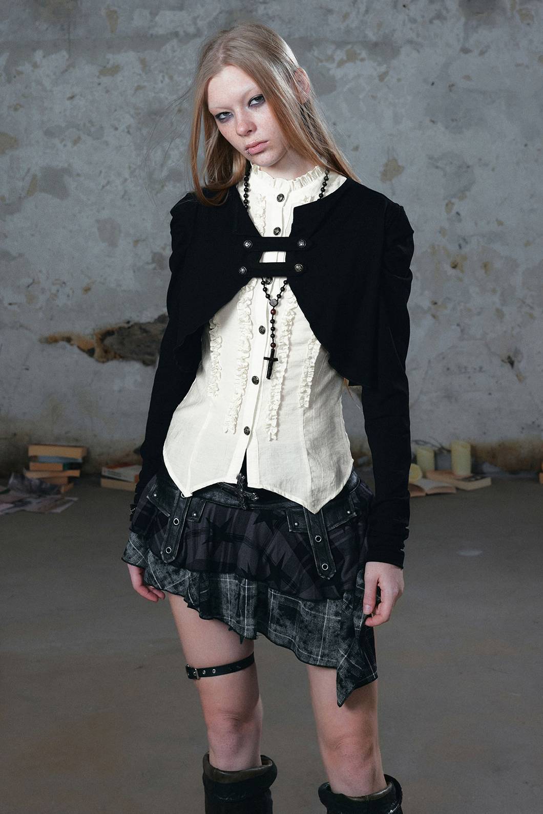 Plaid Asymmetric Mini Skirt