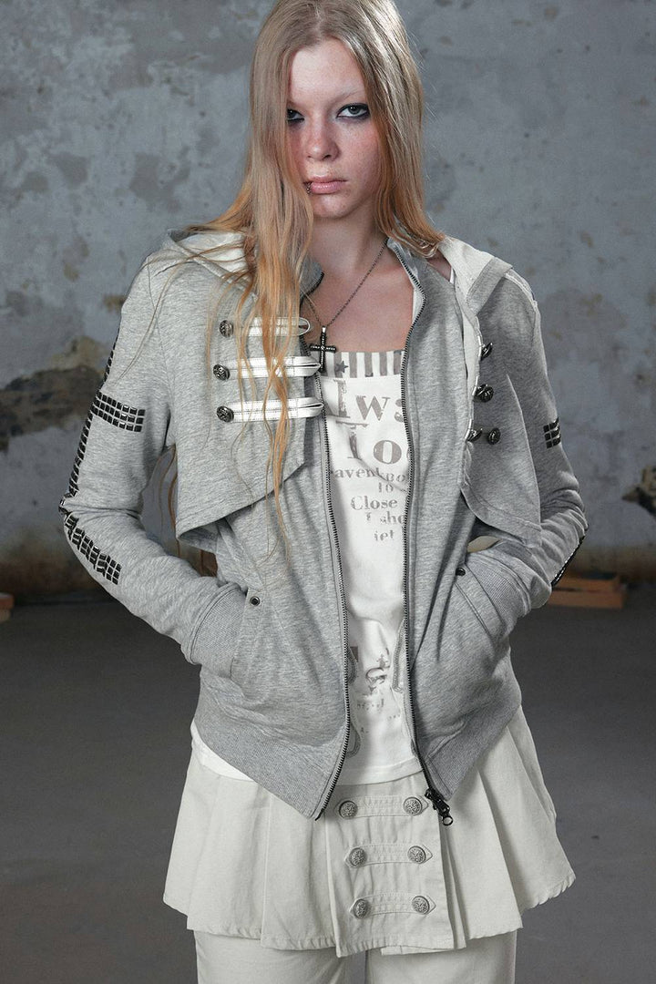 Studded Layered Zip Hoodie