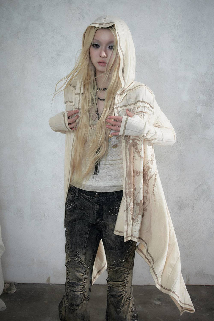 Asymmetric Hooded Long Cardigan