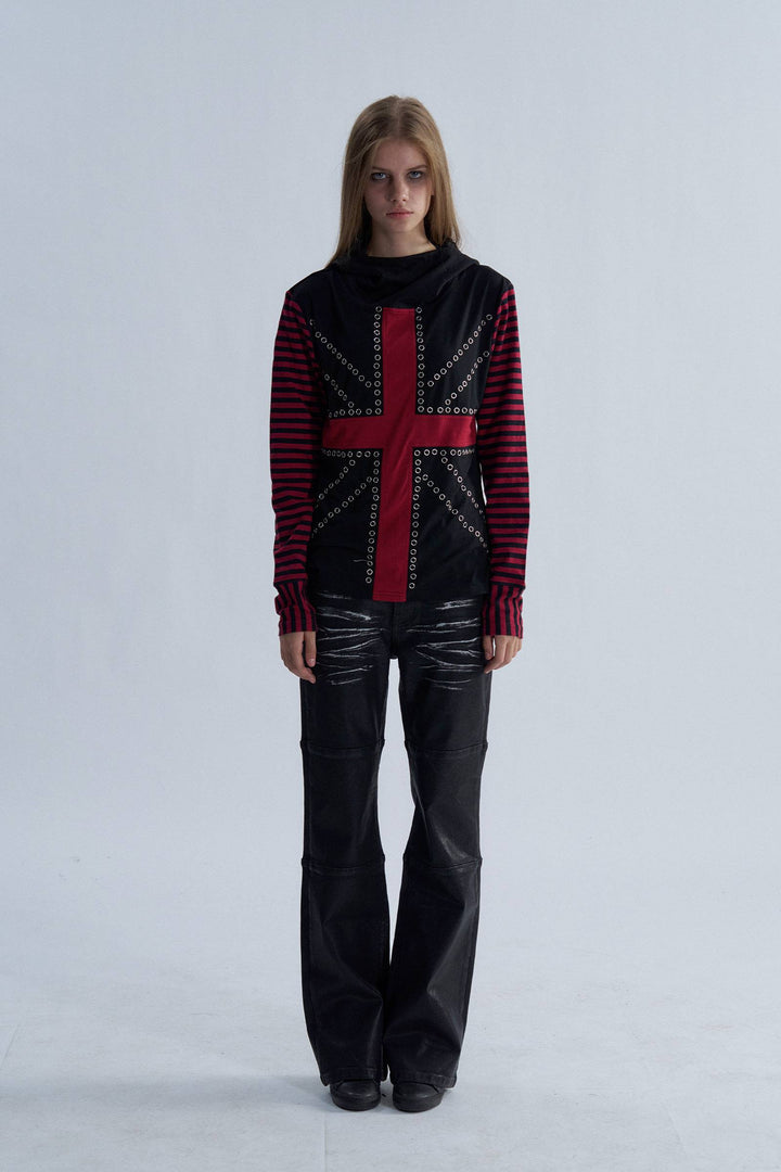 Crimson Cross Eyelet Hoodie