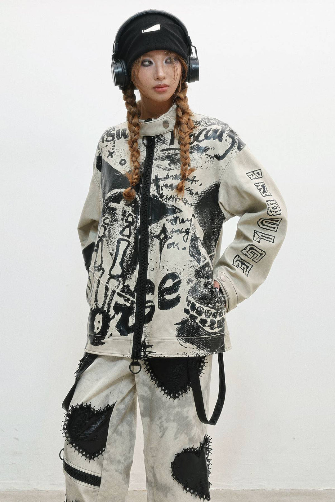 Distressed Graphic Zip Jacket