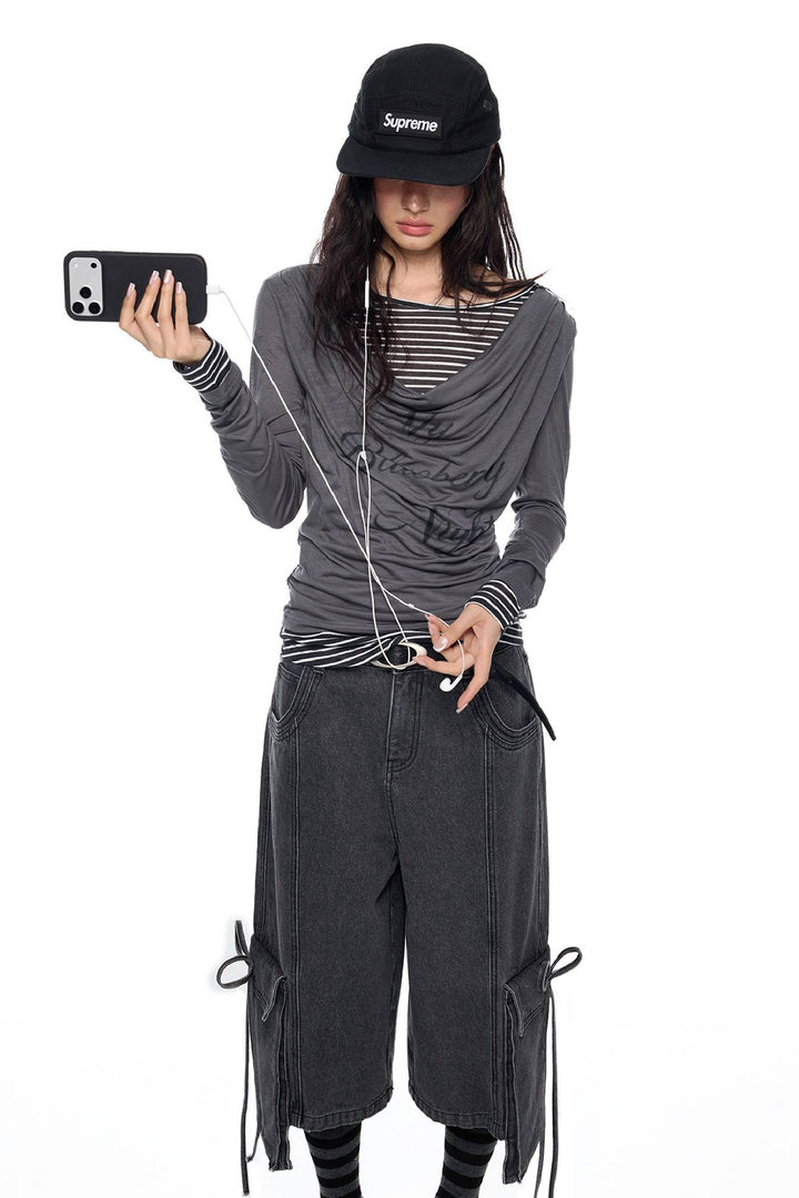 Draped Print Long Sleeve Top