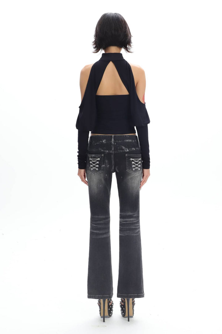 Cutout Rhinestone Fitted Top