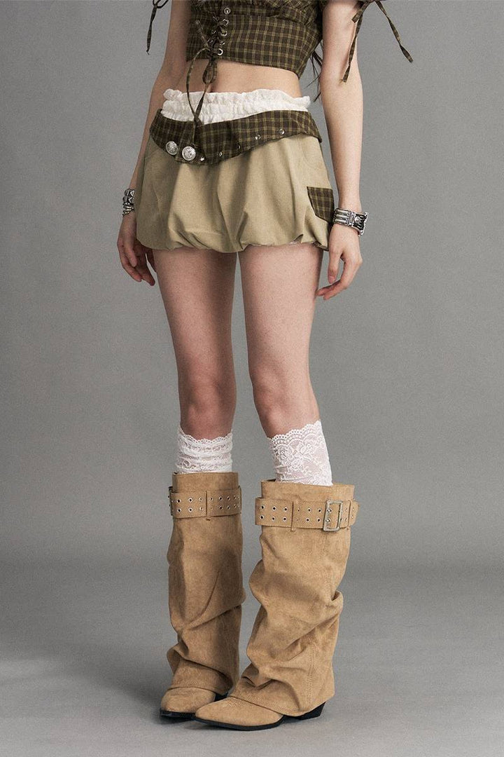 Plaid Waist Bubble Skirt