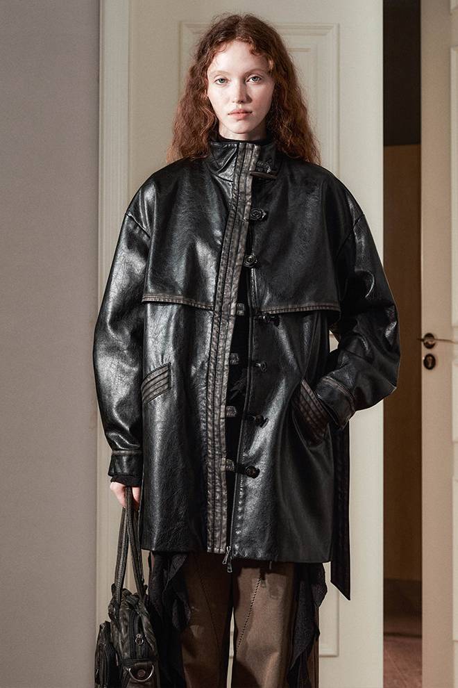 Belted Faux Leather Coat